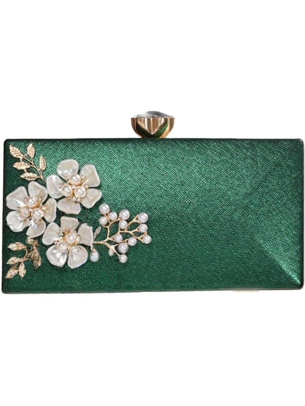 Women's Green Clutch Purse Flower Evening Clasp Imported Handbag for Party
